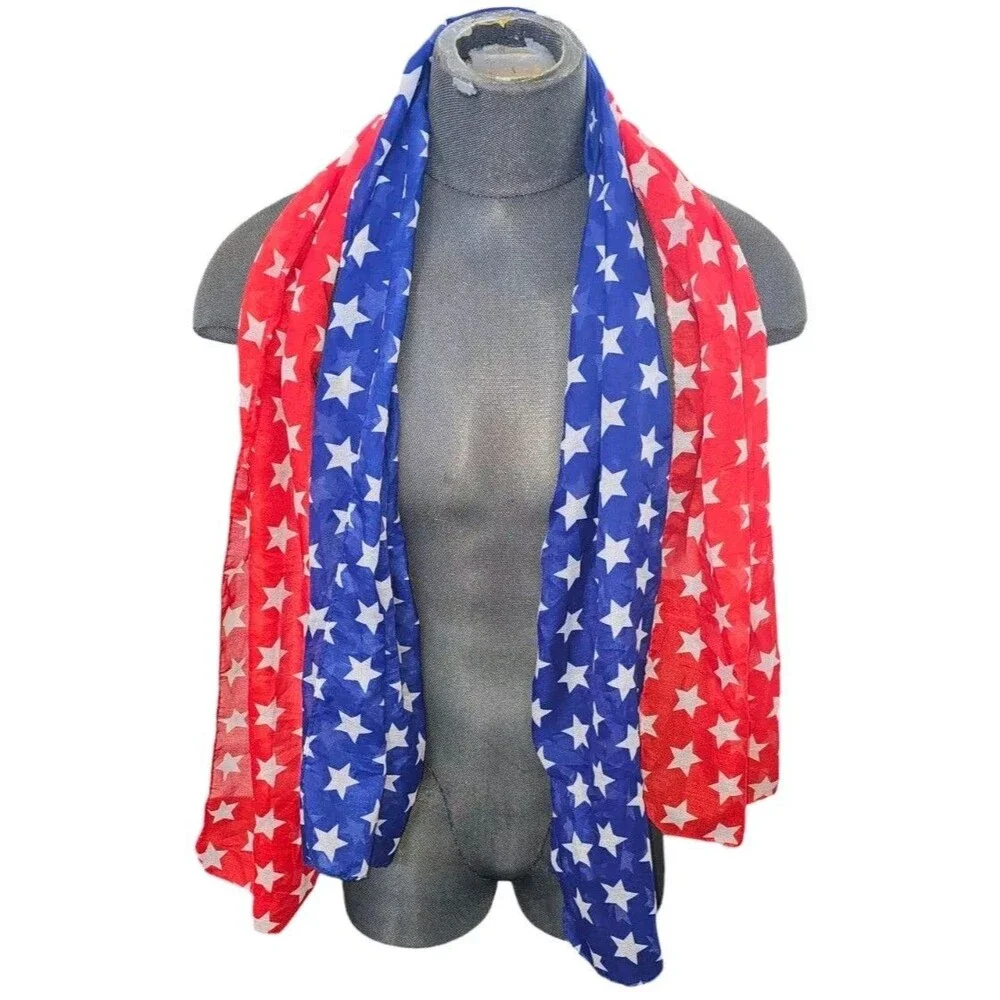 USA Flag Scarf Patriotic Stars Sheer 5.5 Feet Each Blue Red - Picture 1 of 3